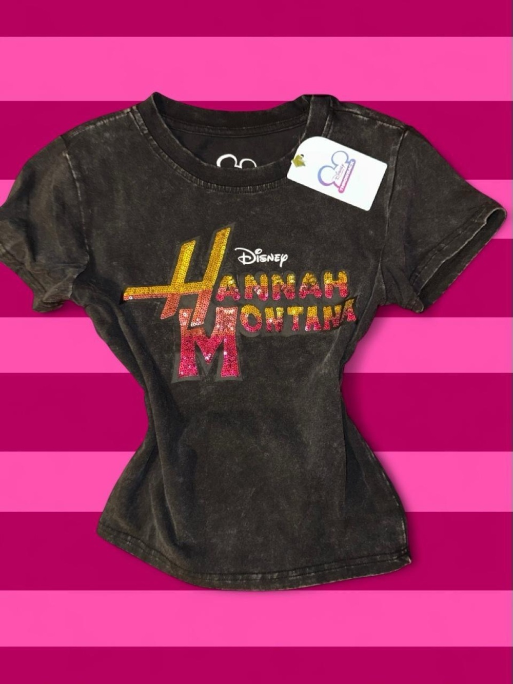 Vintage Black Hannah Montana baby tee with Glitter Logo